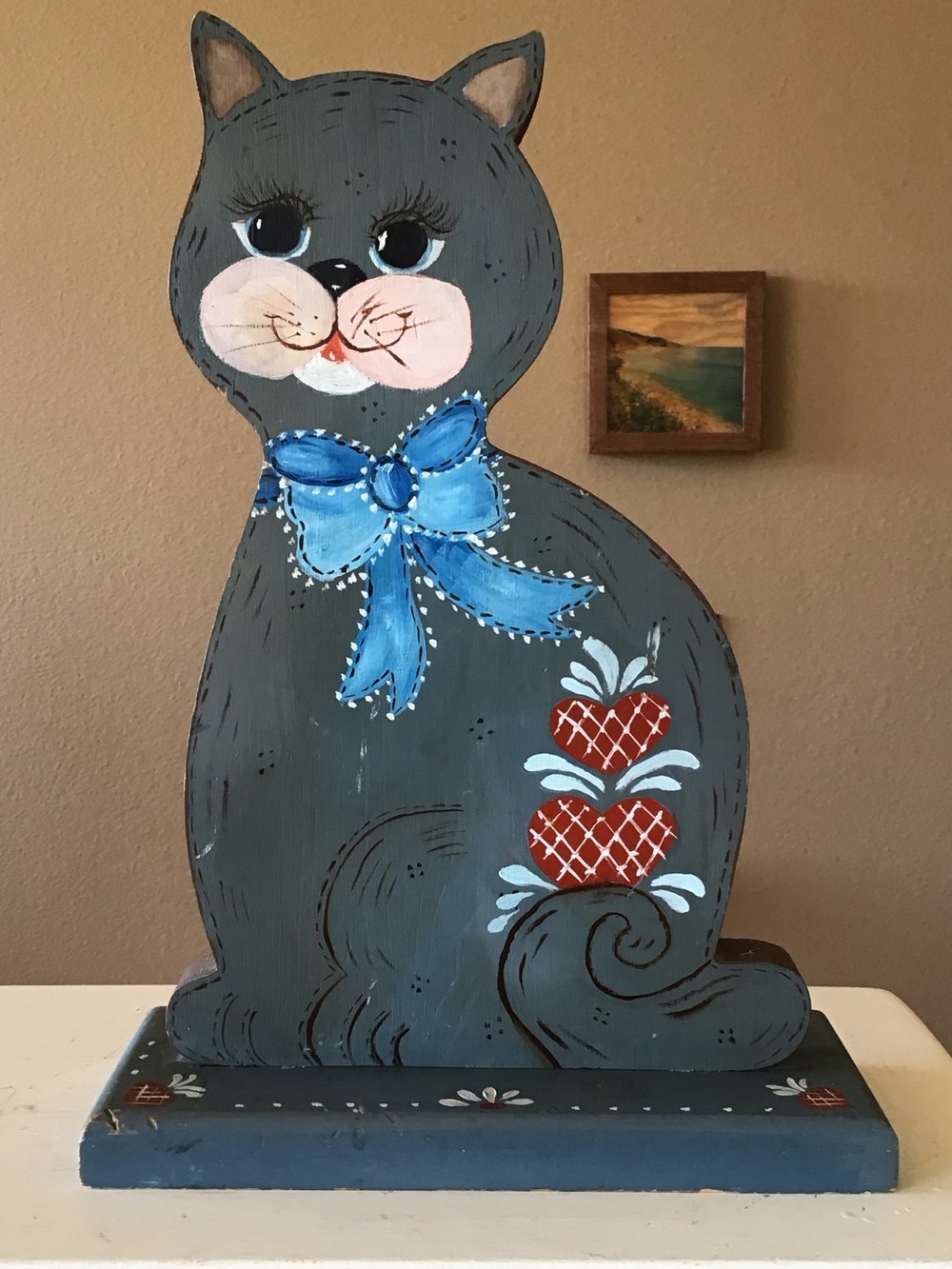Vintage Wood Handcrafted Handpainted Cat Decor